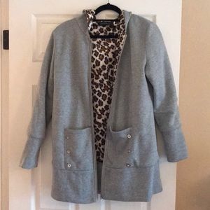 Hooded sweater with leopard liner